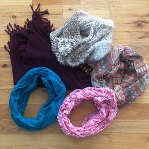 Bundle of scarves in varying colors and weight